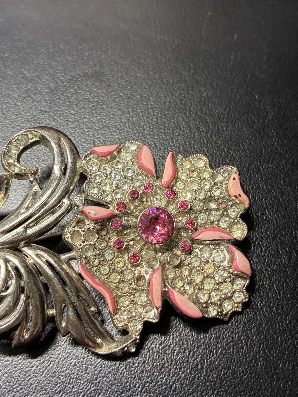 Rhinestone Pink Flower Brooch Pin - Picture 6 of 8
